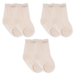 OrgaicBoom Certified Organic Cotton Baby Kid Ultra Soft Beige Jacquard Socks Set 3Pack Made In Korea (Foot Size-10cm/3.9"/5-6M, Beige)