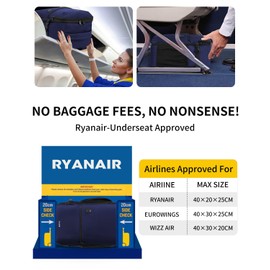 ECOHUB for Ryanair Cabin Bags 40x20x25, Underseat Travel Backpack with Anti-theft Pocket, Cabin Size Carry on Bag for Airplanes, Water-resistant Hand Luggage Bag with Laptop Compartment, 20L-Dark Blue