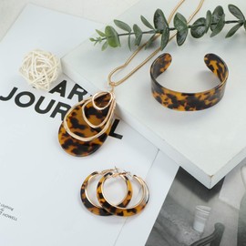 ORAZIO Tortoise Acrylic Jewelry Set for Women Statement Boho Resin Earrings Necklace Bracelet