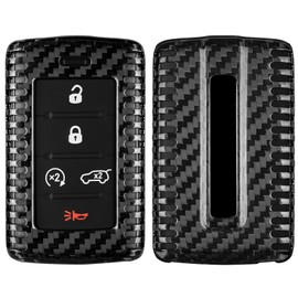 Real Carbon Fiber Key Fob Cover Compatible with Jeep Grand Cherokee L with Leather KeyChain,T-carbon Key Fob Protector Compatible with Jeep Wagoneer Grand Wagoneer Gladiator 2020-2025 Smart Key(Black)