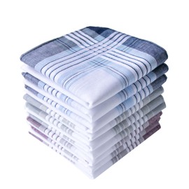 Deeorla Mens White Cotton Handkerchiefs Strips Color Border Pocket Handkerchiefs 6PCS