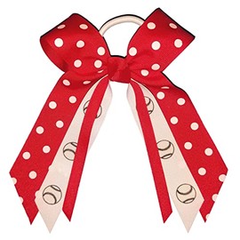 Softball Polka Dot Small Bow, white pony band, Made in USA, many colors (Red)