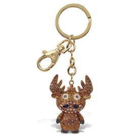Aqua79 Moose Keychain - Gold 3D Sparkling Charm Rhinestones Fashionable Stylish Metal Alloy Durable Key Ring Bling Crystal Jewelry Accessory with Clasp for Key chain, Bag, Purse, Backpack, Handbag