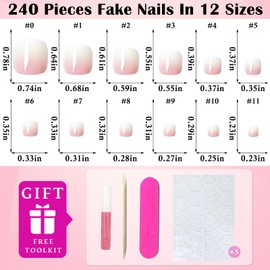 Loveourhome 240pc Ombre Press on Toenails Women Fake Toenails Press on Toe Nails Glue on Toenails Ombre Acrylic Toe Press on Nails Short Square False Toenails Artificial Toe Nails Stick on Toenails