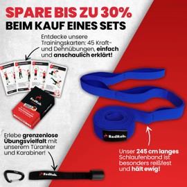 RED RAB Fitness Bands Fabric with Training Cards - Gymnastics Band with Loops - 245 cm Long - Resistance Bands & Resistance Bands Strength Training - Fitness Band, Resistance Band, Resistance Band