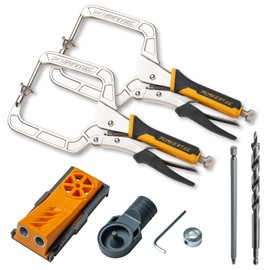 POWERTEC Twin Pocket Hole Jig with Dust Collector Adapter & 2PK Quick Release Right Angle Face Clamp, Drill Bit, Drill Stop & Hex Key for Woodworking DIY Carpentry Projects & Easy Wood Joinery (71874)