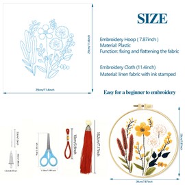 Zhenqing Floral Embroidery Kit for Beginners - 4-Piece Set with 29x29cm Stamped Fabric, 20cm Plastic Hoop & DMC Threads | DIY Botanical Wall Art, Mother’s Day Gift for Craft Lovers (C0010)