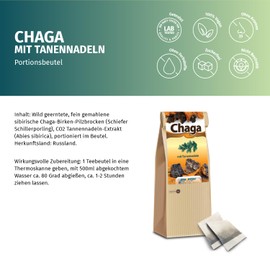 Chaga Pilz mit Tannennadeln portioniert in 20 Beuteln je 1g wild gesammelt Schonend getrocknet vegan inkl. Broschüre mit vielen Rezepten (20 g (1er Pack))