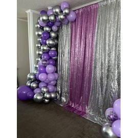 WISPET Lavender Sequin Backdrop Curtains 2 Panels 2FTx8FT Glitter Lavender Drapes Photo Backdrop Party Wedding Backdrop Glitter Baby Shower Curtain Sparkle Photography Background Curtains