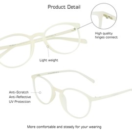 VisionGlobal Blue Light Blocking Glasses for Women/Men, Anti Eyestrain, Computer Reading, TV Glasses, Stylish Oval Frame, Anti Glare (White, 1.75 Magnification)
