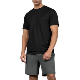 ODODOS Men's Quick Dry Short Sleeve Shirts UPF 50+ Sun Protection SPF Athletic Tops Workout T-Shirts, Black, XX-Large