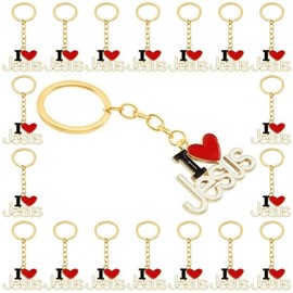 PHAETON 20PCS Jesus Pendants Keyrings Keychains Religious Door Car Key Holders Jesus Key Rings Religious Favors for Christians Easter Prayer Gifts（Golden）