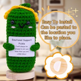 CoFuBcad Handcrafted Emotional Support Cucumber Gift, Cute Crochet Potato Knitted Doll Decoration with Front Card, Wooden Base for Birthday Gift Home Decoration
