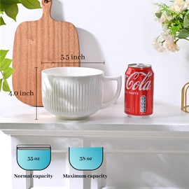 Pyrilo - tazón de cerámica de 30 onzas con tapa y asa para sopa y fideos instantáneos, estilo moderno y simple, con mango de preservación del calor, color blanco
