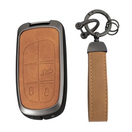 KUNIO Car Key Case for Jeep Renegade Compass Grand Cherokee for Dodge for Fiat 500X Ducato Tipo Cross Key Case Alloy + Leather Protection Key Fob 5/7 Buttons, 3 Buttons A Brown