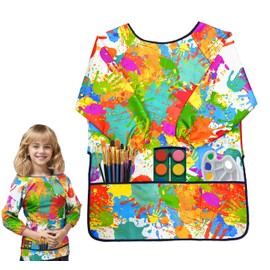 OuMaiFeng Painting Apron School 1st Class Children, Painting Apron Painting Coat Children 7-11 Years Girls Boys Ink Coat Waterproof Craft Apron with 3 Big Pockets for School Art Painting, Colourful