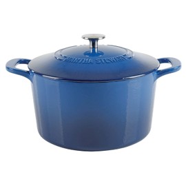MARTHA STEWART Gatwick 7-Quart Enamel Cast Iron Dutch Oven Pot with Lid – Classic Blue – Durable Heavy-Duty Dutch Oven for Slow Cooking, Braising & Baking