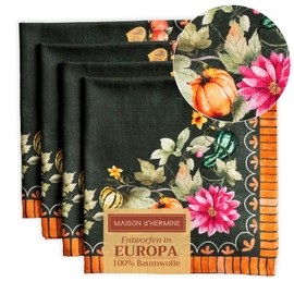 Maison d' Hermine Pumpkin Garden-Dark Green 100% Cotton Soft and Comfortable Set of 4 Napkins Perfect for Family Dinners Weddings Cocktail Kitchen Home Thanksgiving Christmas (45 cm x 45 cm)