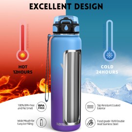 Stainless Steel Water Bottle, 1 Litre BPA-Free, Thermos Flask, Leak-Proof, Double-Walled Insulation, Insulated Flask, Water Bottle, 18/8 Stainless Steel, Thermos Flask for Hiking, Running, School
