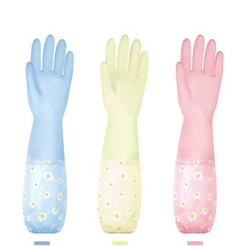 3 Pairs Dishwashing Cleaning Gloves,Reusable Rubber Gloves Non-Slip Laundry Kitchen Gardening Waterproof Household Gloves
