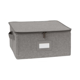 Covermates Keepsakes Dish Storage Box - Stackable, Reinforced Handles, China Storage, Grey Heather