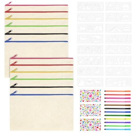 Fabric Bag for Painting for Children - Pack of 12 Cosmetic Bags, Paint Bag with 12 Long Watercolour Pencils, Suitable for Children's Birthday Party Favours, for School, Travel