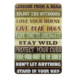 QYAYIK Funny Lesson from a Bear Metal Tin Sign, Farmhouse Wall Art for Home and Apartment, Rustic Bear Advice Sign for Home Country Decor Gift, 8x12 Inch