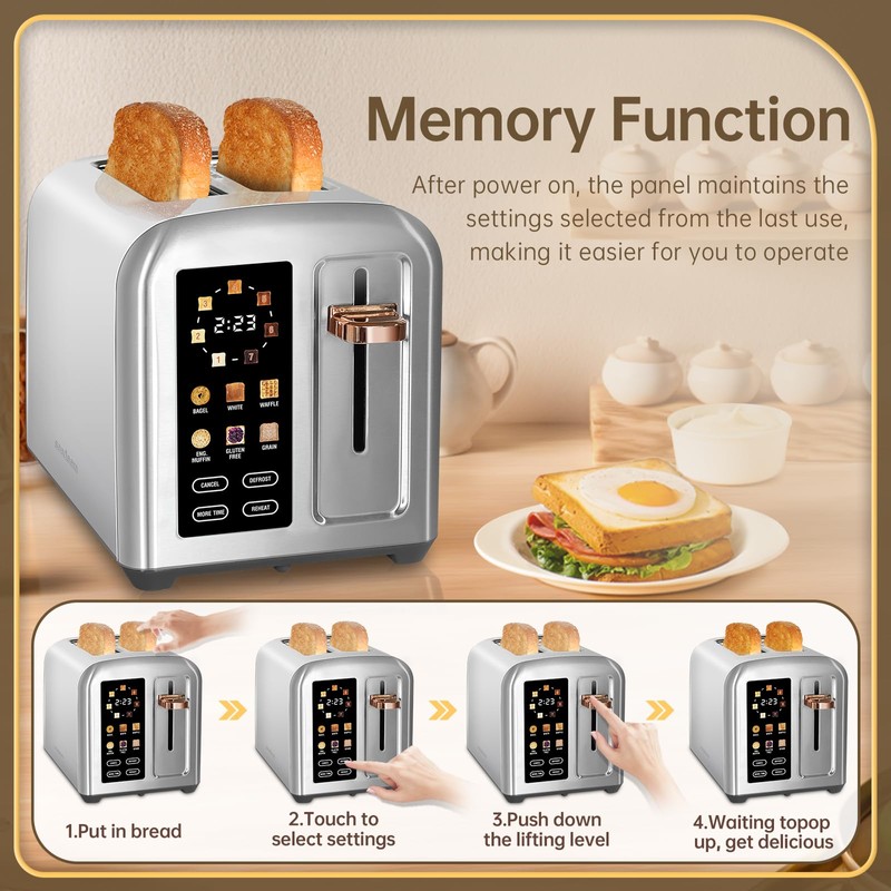 SEEDEEM 2 Slice Stainless Steel Toaster, Touch LCD, 7 Shade,