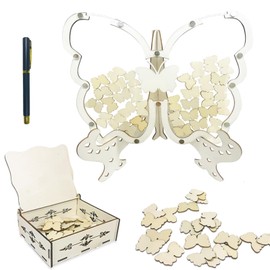TMBXET Wooden Butterfly Guest Book Wedding Guest Book Alternative 80 Butterflies Comes with a Signature Pen Wedding Decorations for Reception Wedding Signs for Anniversary Ceremony