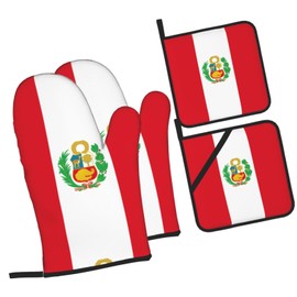 WZYWHJ Oven Mitts and Pot Holders Four-Piece Sets Oven Mitts Oven Gloves Pot Holders and Oven Mitts for Kitchen Baking Cooking Grilling Flag of Peru Prints