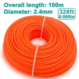 Weed Eater String Akouly 328ft Grass Trimmer Line Twisted Nylon Trimming Spool .095'' Diameter for String Trimmers, 2.4mm 100m Orange