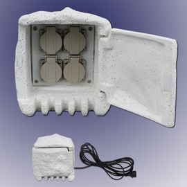 Trango STD4 Garden Socket Stone with 4 Schuko Sockets Outdoor Socket 4-Way Granite Stone Look for Outdoor Use IP44 5 m Cable Supply Cable