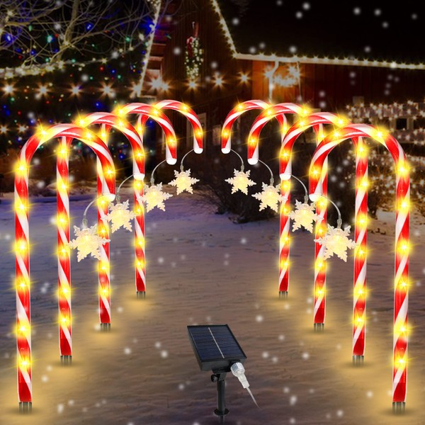 guofa Solar Christmas Decorations Candy Cane Lights - 8 Pack Candy Cane Pathway Markers with LED Bulbs, 19'' Xmas Stake Lights with String Outdoor Lawn Yard Walkway Holiday Christmas Tree Decor Red