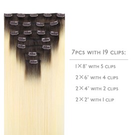 Wennalife WENNALIFE Clip in Hair Extensions, 16 Inch 120g 7pcs Clip in Hair Extensions Real Human Hair, Ombre Light Dark Brown to Platinum Blonde Human Hair Remy Hair