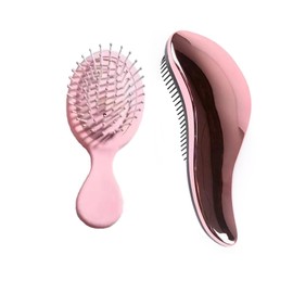 2 Pcs detangling brush, hair brush, anti-tangle massage comb, hair styling tool for women men and children, for all hair types - dry and wet hair. (Champagne + Pink)
