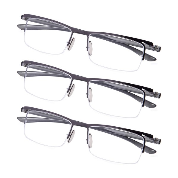 Gr8Sight 3-Pack Half-rim Reading Glasses Lightweight Design Readers Men Women Gunmetal