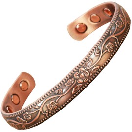 Small Wrist Copper Magnetic Bracelet Women Copper Bangle Cuff with Magnets Adjustable-FC (S/M: Wrist 15-18cm/6-7")