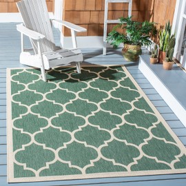 SAFAVIEH Courtyard Collection Accent Rug - 4' x 5'7", Dark Green & Beige, Non-Shedding & Easy Care, Indoor/Outdoor & Washable-Ideal for Patio, Backyard, Mudroom (CY6914-322)