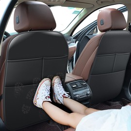 NUWQICD Back Seat Protector Car Kick Mats for Jeep Grand Cherokee with 2 Pocket Storage Organizer, Waterproof Dirt Proof Faux Leather Back Seat Covers for Kids Automotive Accessories (1 Pair,Black)