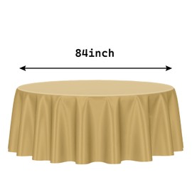 HEIPINIUYE 2 Pack Gold Tablecloth Round 84 Inch Round Plastic Table Cloth Waterproof Disposable Round Table Cover for Party Birthday Camping Picnic Baby Shower Circle Tablecloth