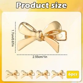 6 Pcs Gold Metal Mini Bow Hair Clips for Women, Cute Small Bows, Tiny Hairpins, Fashion Barrettes for Parties & Everyday Wear