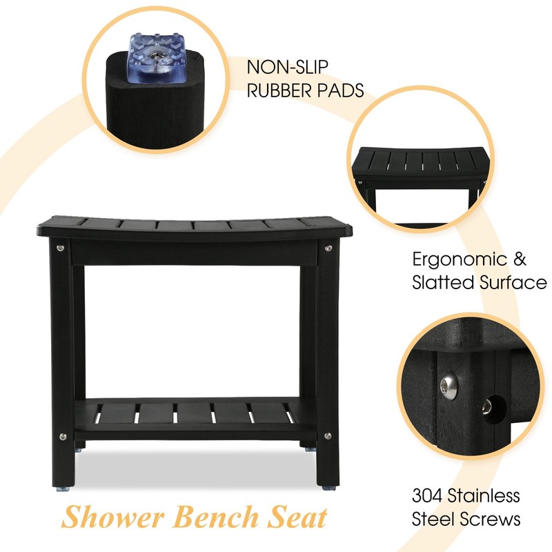 Apolimi HDPE Shower Bench, Shower Stool with Storage Shelf 2-Tier