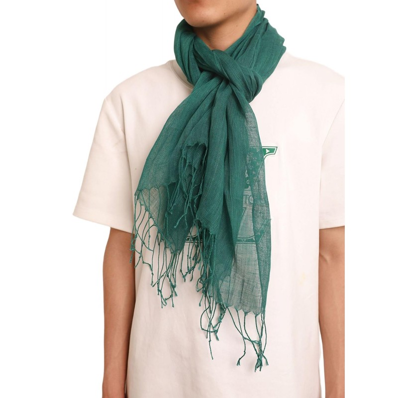 Prettystern Linen Plain Colour Unisex Summer Fringe Scarf, T117 Light
