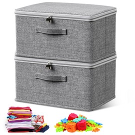 Zamety Lockable Box, 2 Lockable Fabric Boxes, Grey Box with Lock, Foldable Storage Box with Combination Lock for Bedding, Clothing, Toys, Medicines (30 x 20 x 14 cm)