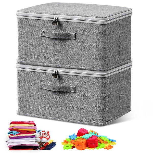 Zamety Lockable Box, 2 Lockable Fabric Boxes, Grey Box with