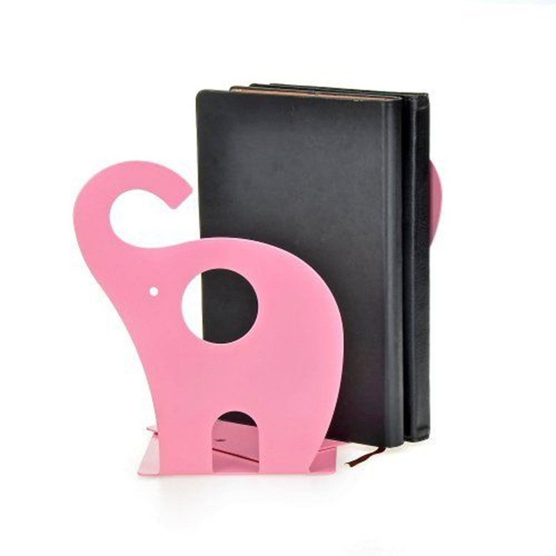 Cartoon Cute Elephant Pattern Nonskid Metal Office Desk Bookends (Pink)