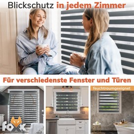 Foxx Double Roller Blind Klemmfix Clamp Attachment Duo Roller Blind, Window Blind for Windows / Doors, Curtain Clamping Roller Blind, No Drilling, Side Pull Blind Privacy Screen, Sun Protection Roller
