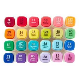 KINGART 424-24A PRO Double-Ended Alcohol Ink Art Markers, 24 BRIGH TColors, Fine Point & Chisel Tips, Permanent with Superior Blendability, Includes Plastic Case, 24 Pc.