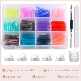 Furtherpretty 288pcs Polygel Nail Forms Kit, 12 Sizes Reusable Dual Forms For Builder Gel Ballerina Stiletto Square Nail Extension Molds With Tools for Home Manicure, Professional Nail Salon Supplies