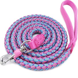 Mycicy 2/3/4/6/10 Foot Reflective Dog Leash Strong Nylon Rope Braided Heavy Duty for Large Medium Dogs Walking Training Leads (Pink, 6ft * 3/4" Thick)